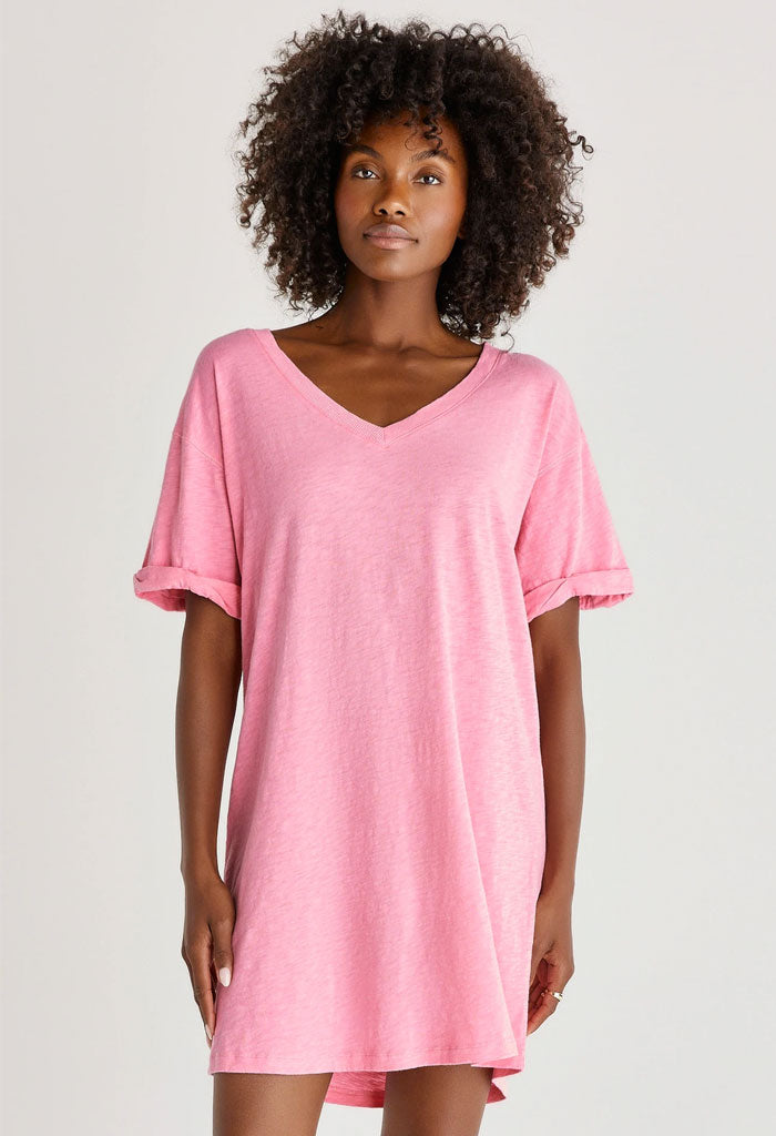 V-Neck T-Shirt Dress-Flamingo - KK ...